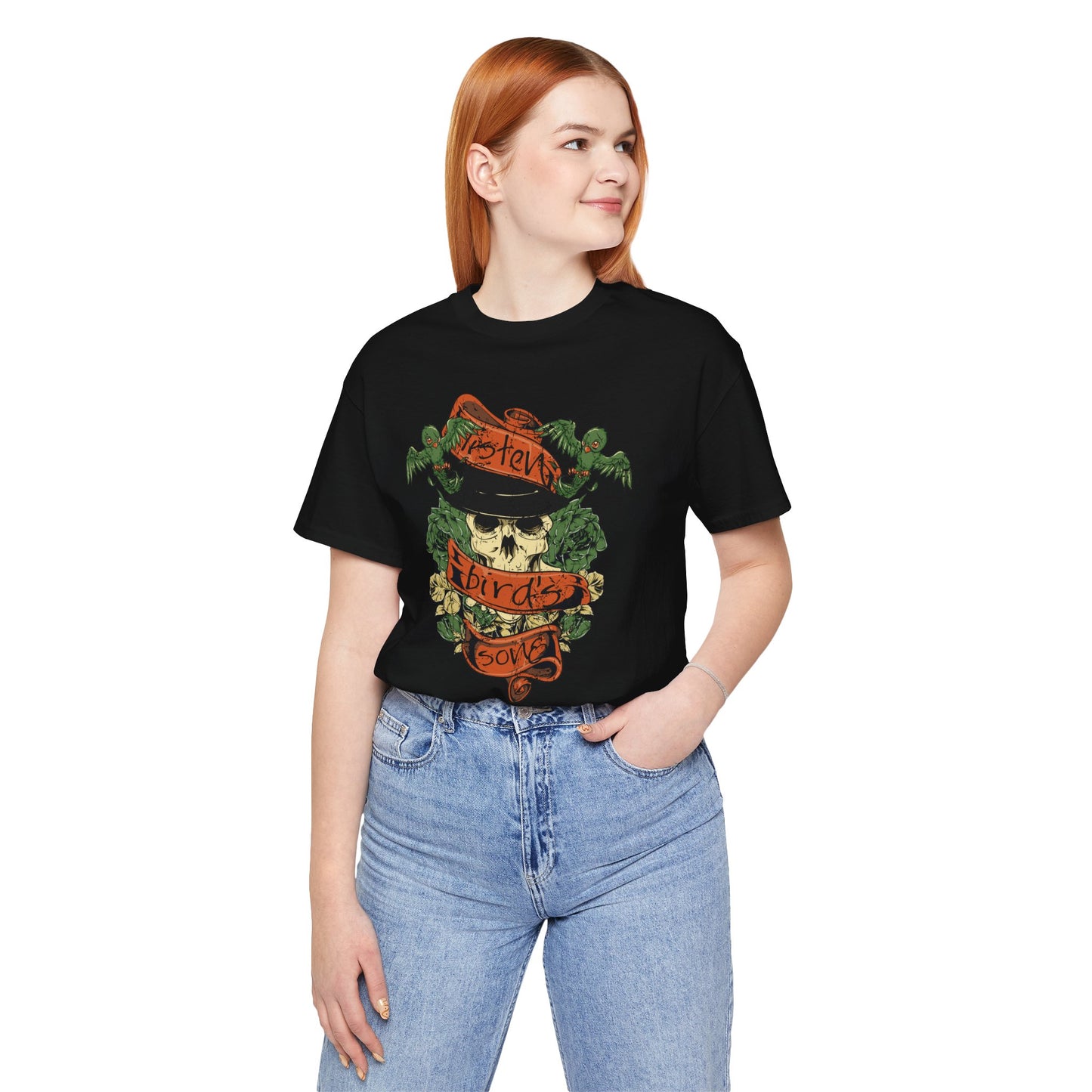 Skull Floral Tattoo Style Graphic Design Unisex Cotton T-Shirt Art-38