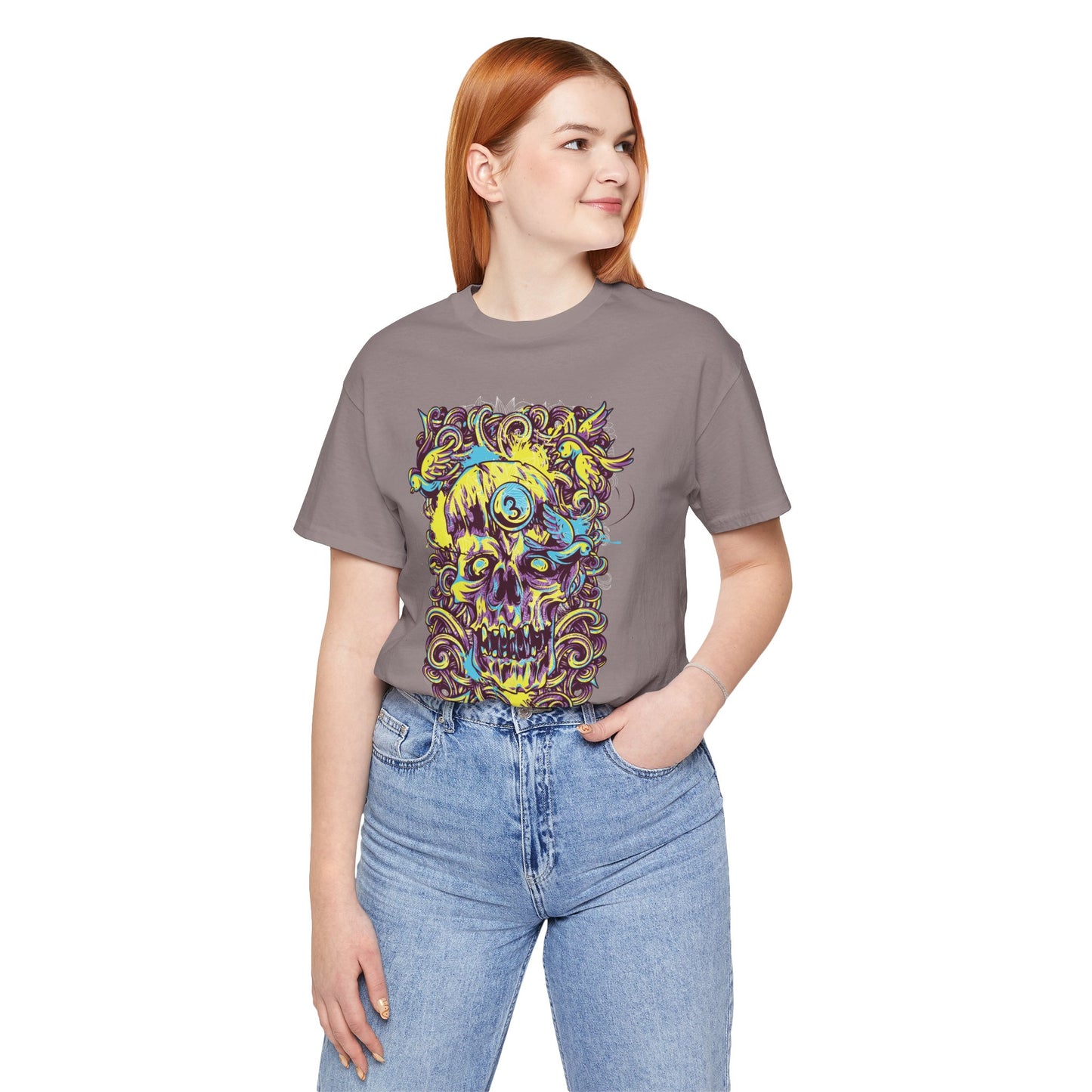 Colorful Skull Illustration Graphic Unisex Cotton T-Shirt r41