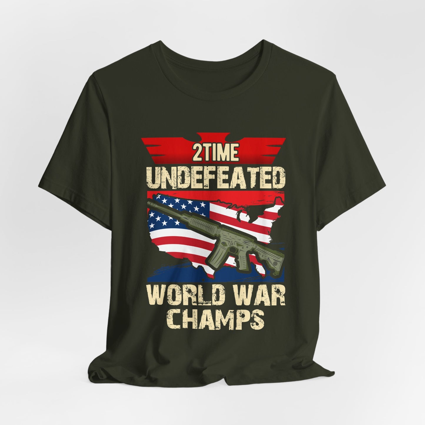 2Time Undefeated World War Champs T-Shirt American Flag Rifle Design Unisex Cotton v15