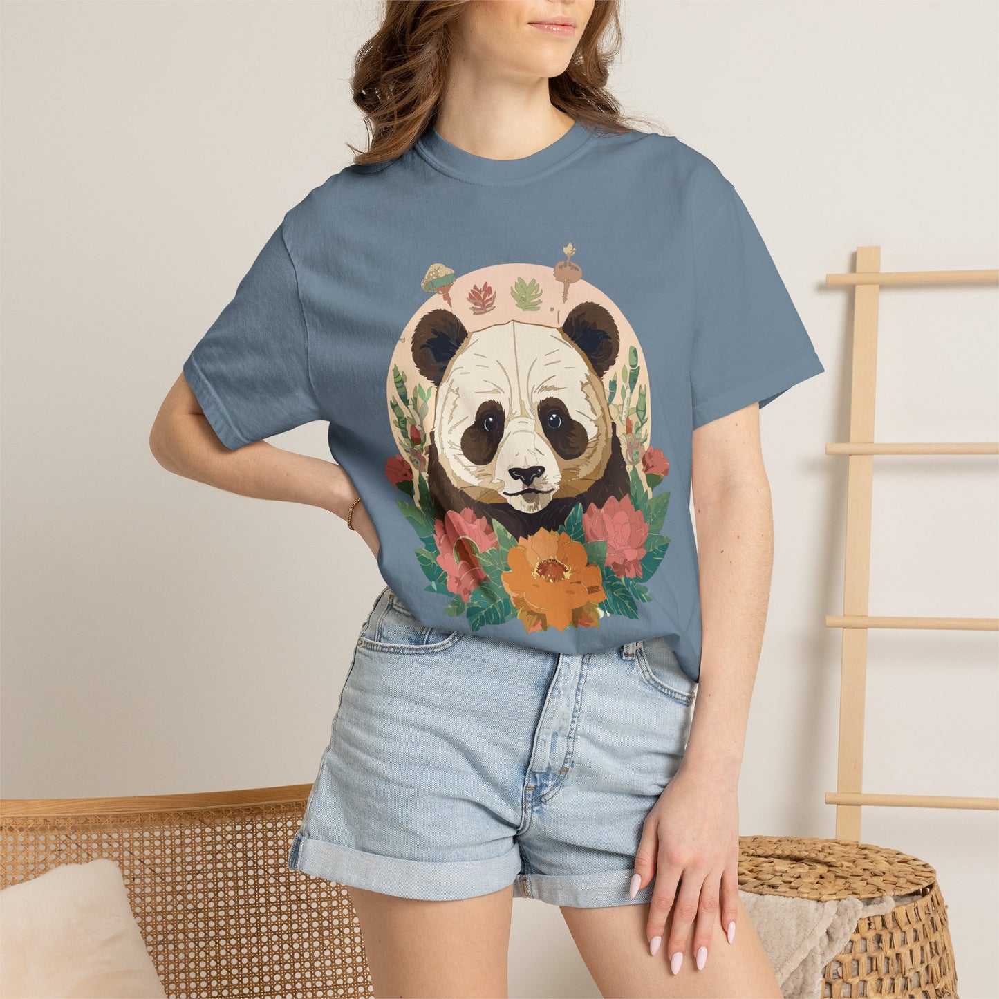Panda Portrait T-Shirt Unisex Cotton Floral Chinese Graphic Circle Animal Art Tee p2