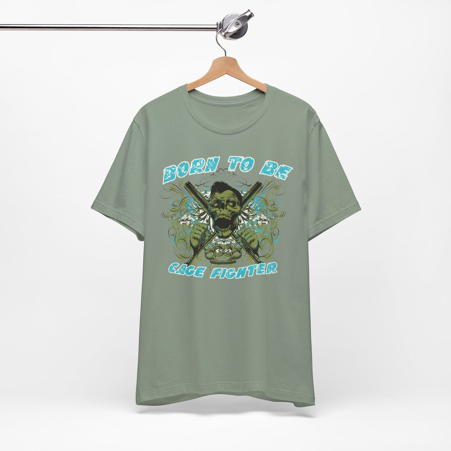 Born To Be Cage Fighter Tee Skull Crossed Knives Graphic T-Shirt