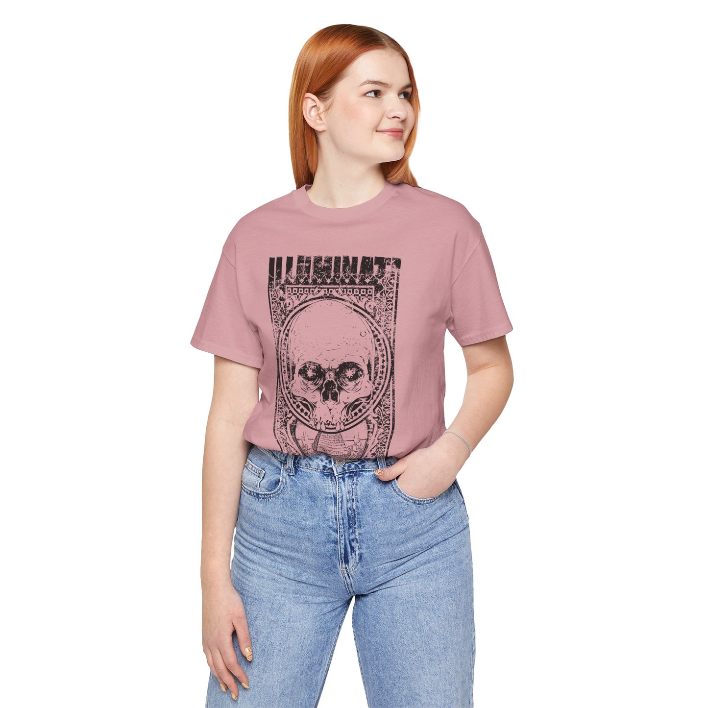 Skull Circle Graphic T-Shirt Vintage Etching Illustration Art Design Tee A-9