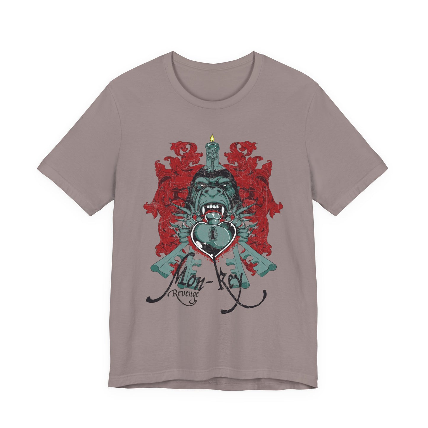 Gorilla Crest with Sword and Heart T-Shirt Heraldic Gothic Design Rock Band T-Shirt