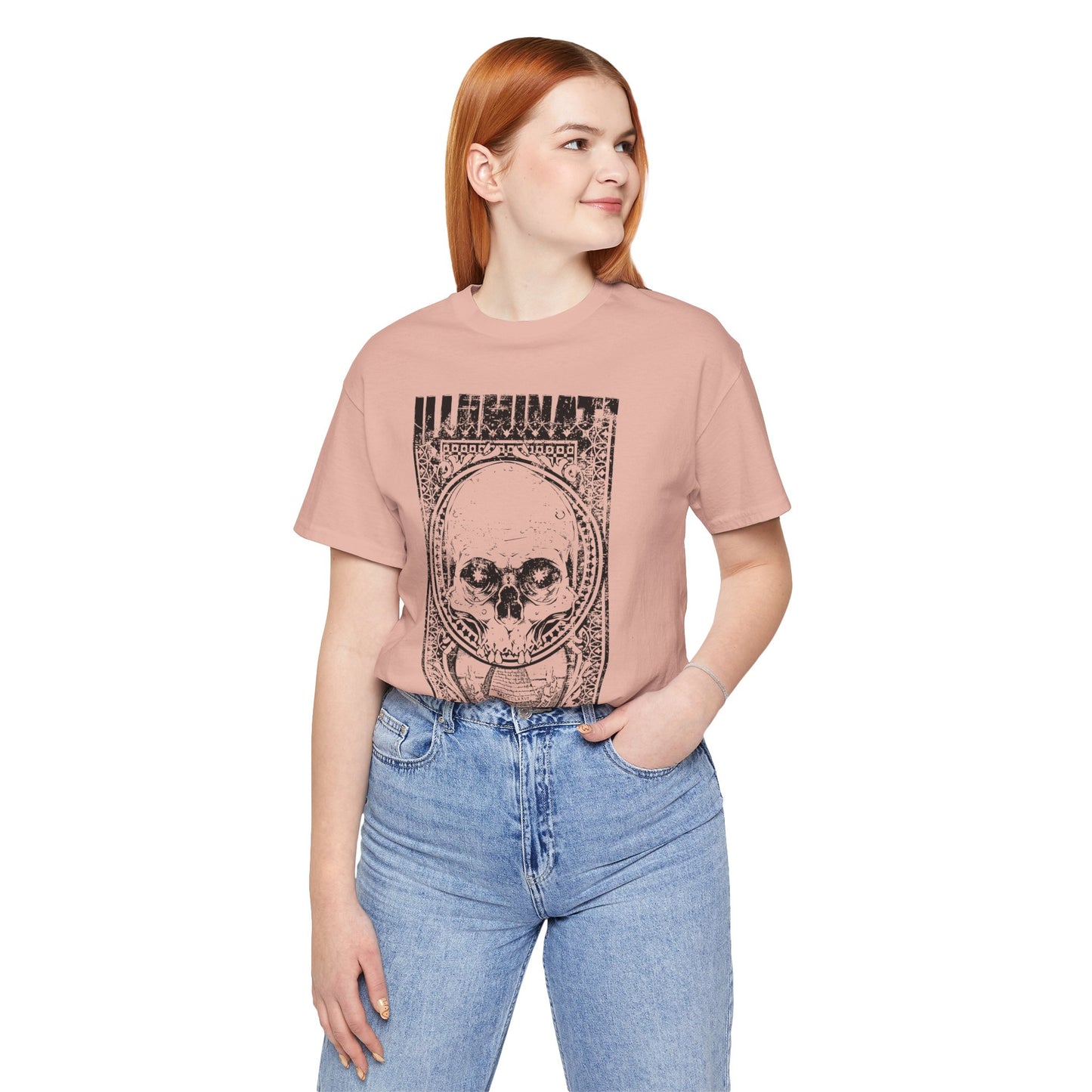 Skull Circle Graphic T-Shirt Vintage Etching Illustration Art Design Tee A-9