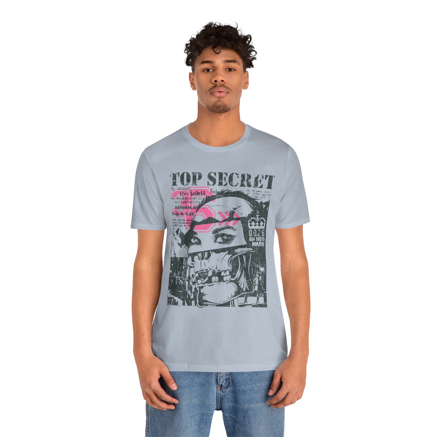 Top Secret Skull Face Tee Grunge Graphic T-Shirt Retro Collage A-6