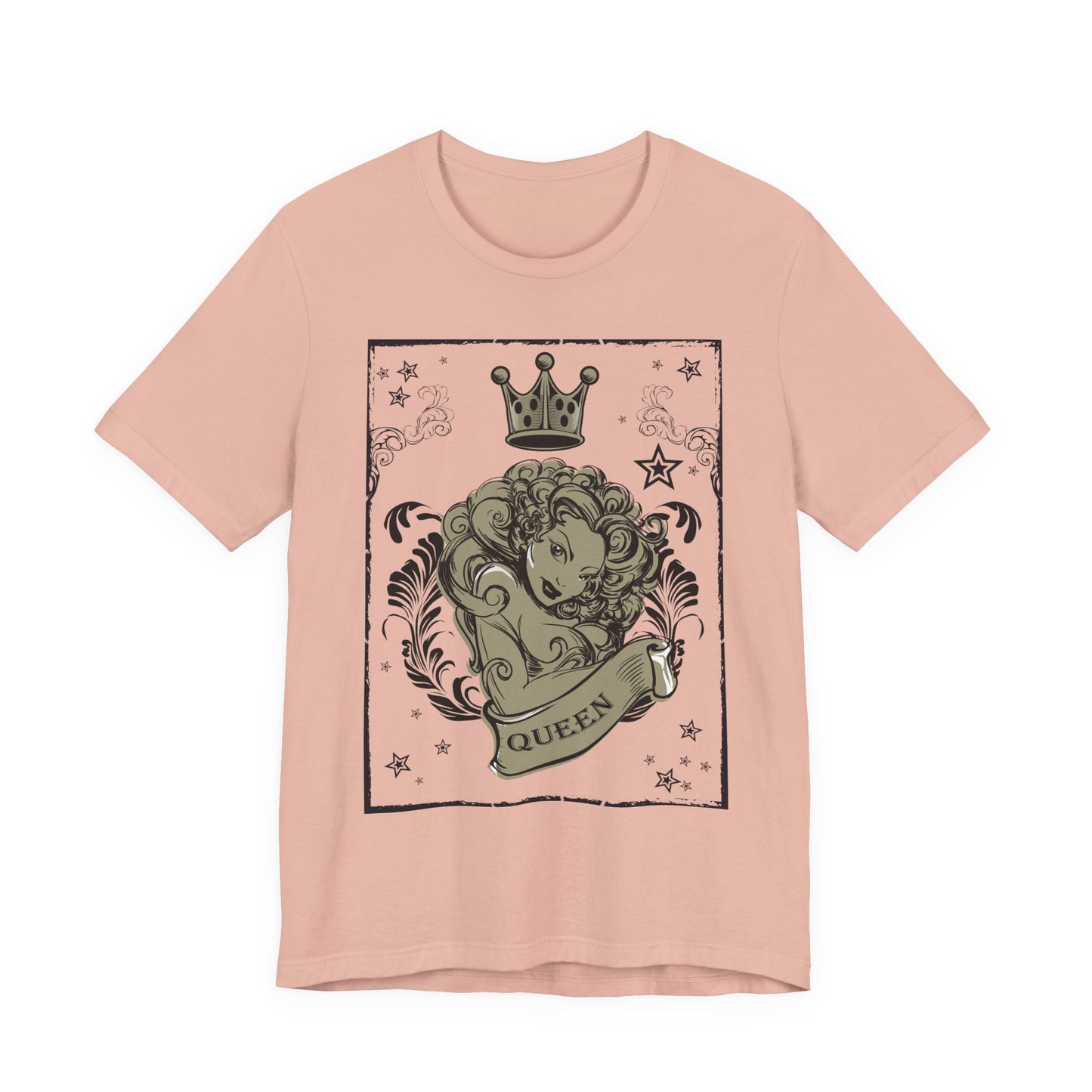 Crown Face Portrait Graphic Tee Vintage Floral Illustration Rock Band T-Shirt
