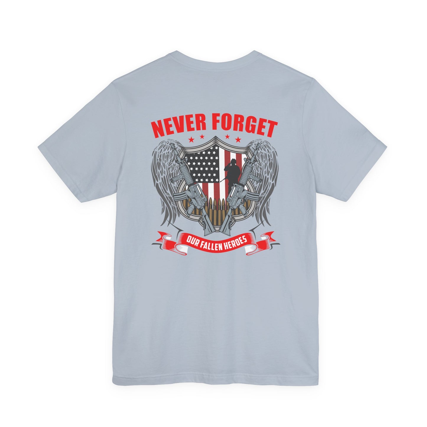 Never Forget Our Fallen Heroes T-Shirt American Flag Shield Eagles Unisex Cotton v39