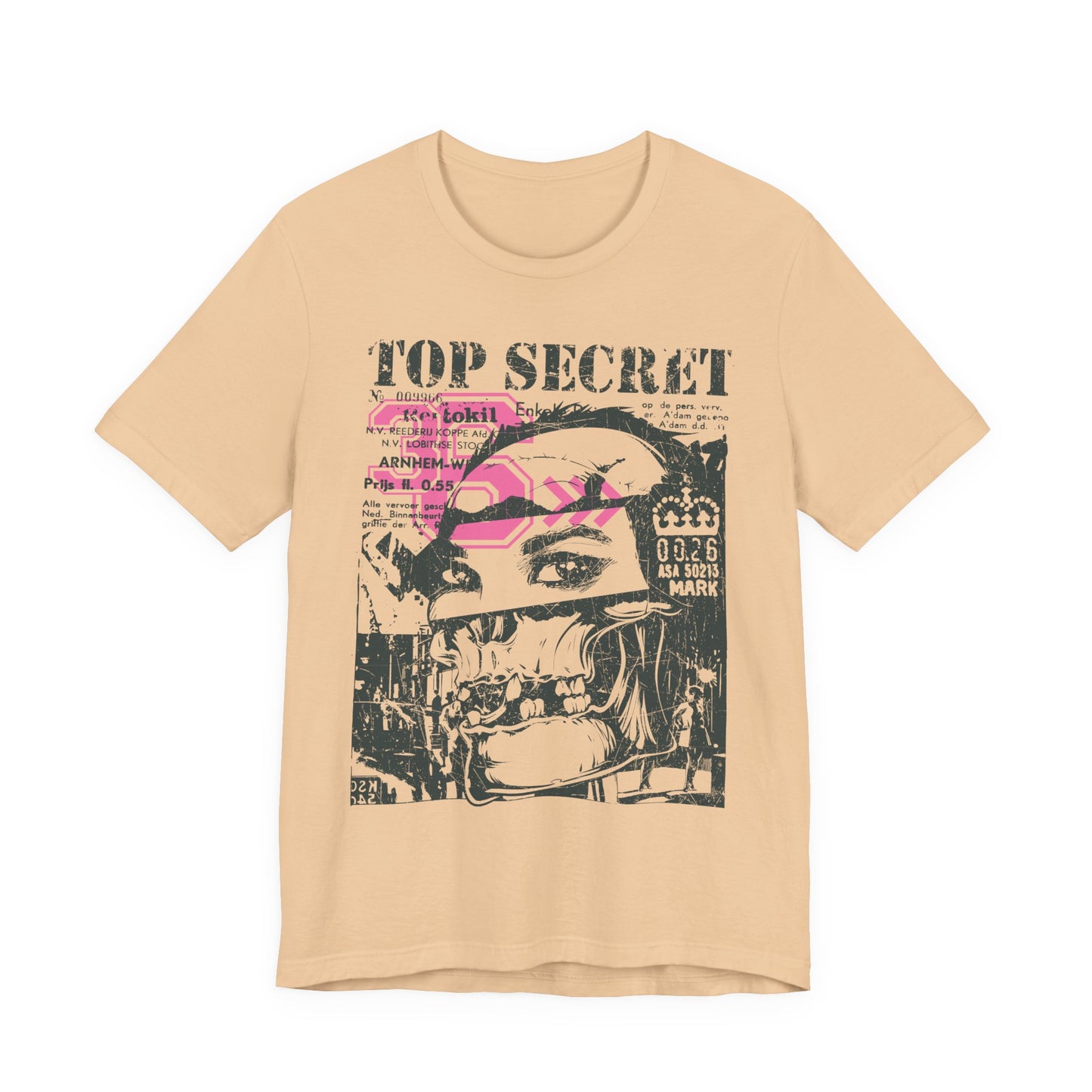 Top Secret Skull Face Tee Grunge Graphic T-Shirt Retro Collage A-6