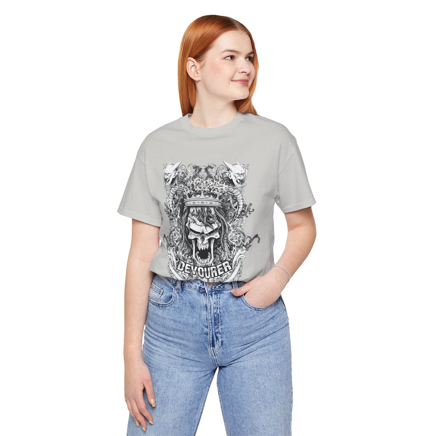 Gothic Skull Illustration Graphic Unisex Cotton T-Shirt r13