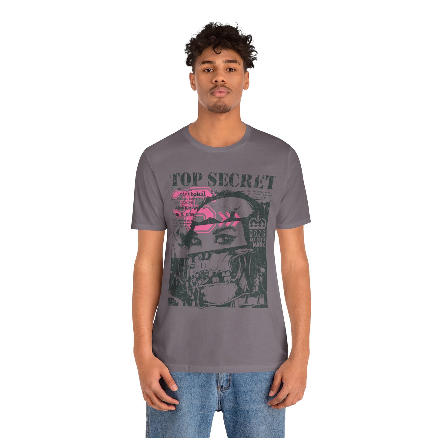 Top Secret Skull Face Tee Grunge Graphic T-Shirt Retro Collage A-6