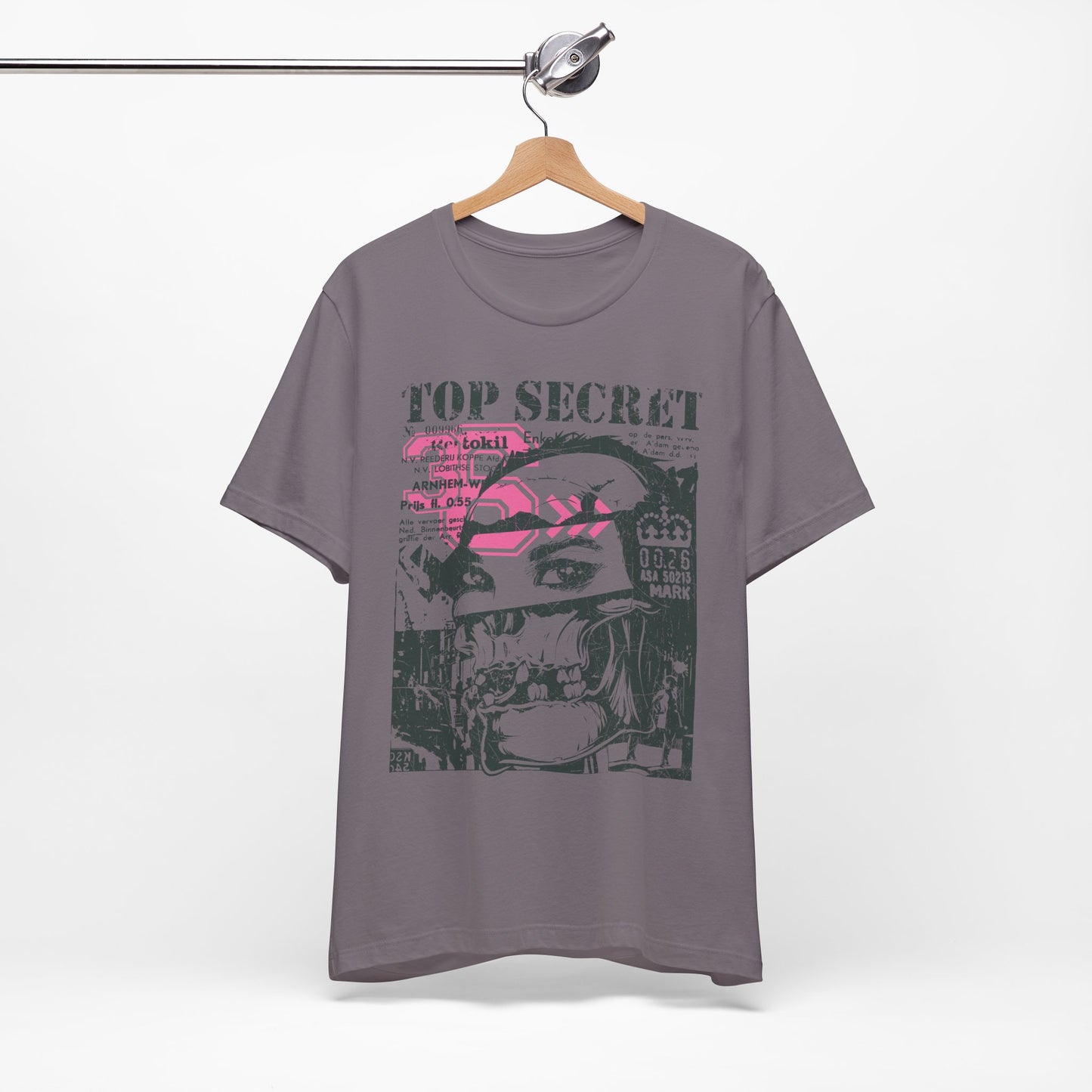 Top Secret Skull Face Tee Grunge Graphic T-Shirt Retro Collage A-6