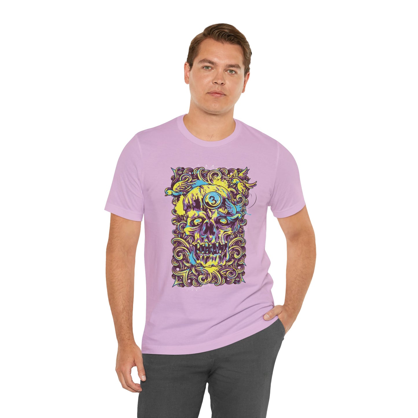 Colorful Skull Illustration Graphic Unisex Cotton T-Shirt r41