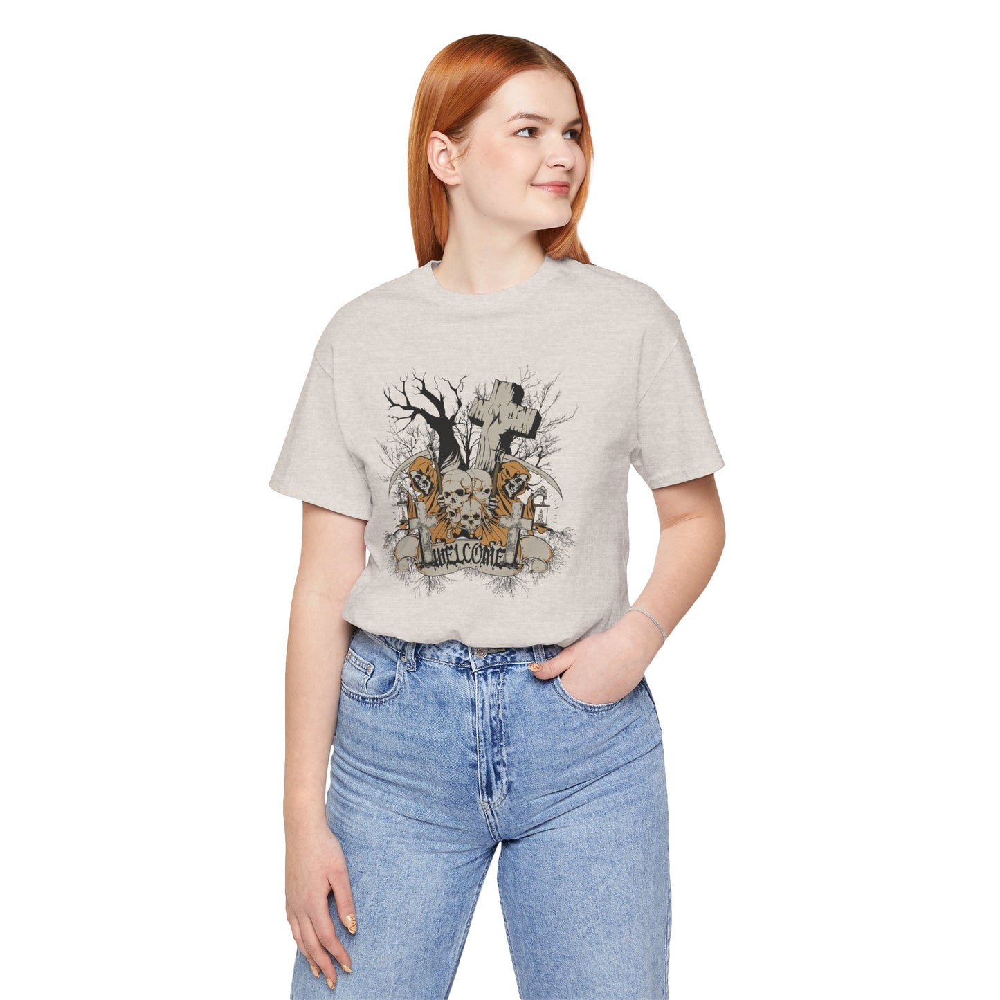 Skull Halloween Graphic Design Unisex Cotton T-Shirt Art-50