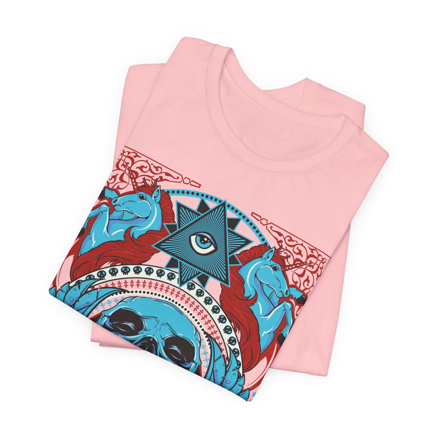 All-Seeing Skull Illustration Tee Winged Skull Third Eye Roses T-Shirt