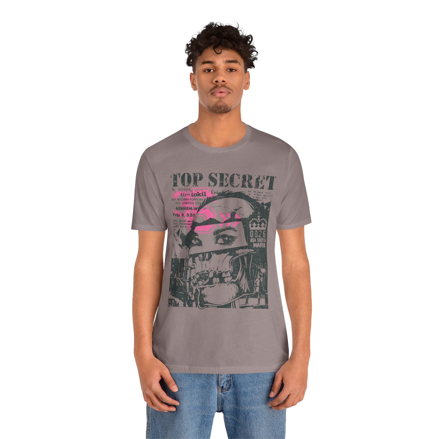 Top Secret Skull Face Tee Grunge Graphic T-Shirt Retro Collage A-6