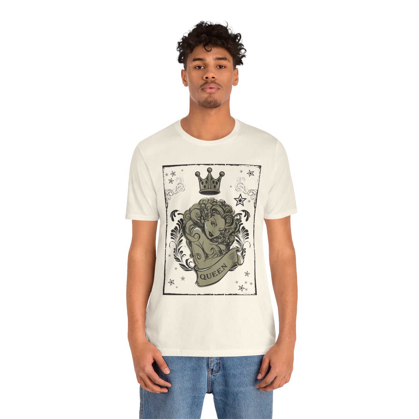 Crown Face Portrait Graphic Tee Vintage Floral Illustration Rock Band T-Shirt