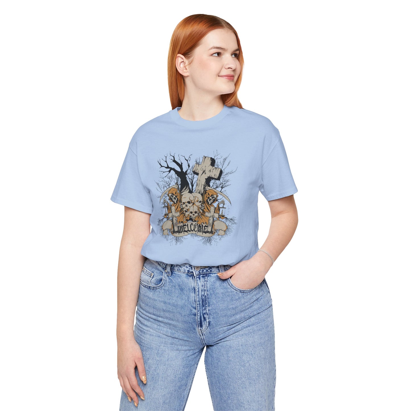 Skull Halloween Graphic Design Unisex Cotton T-Shirt Art-50