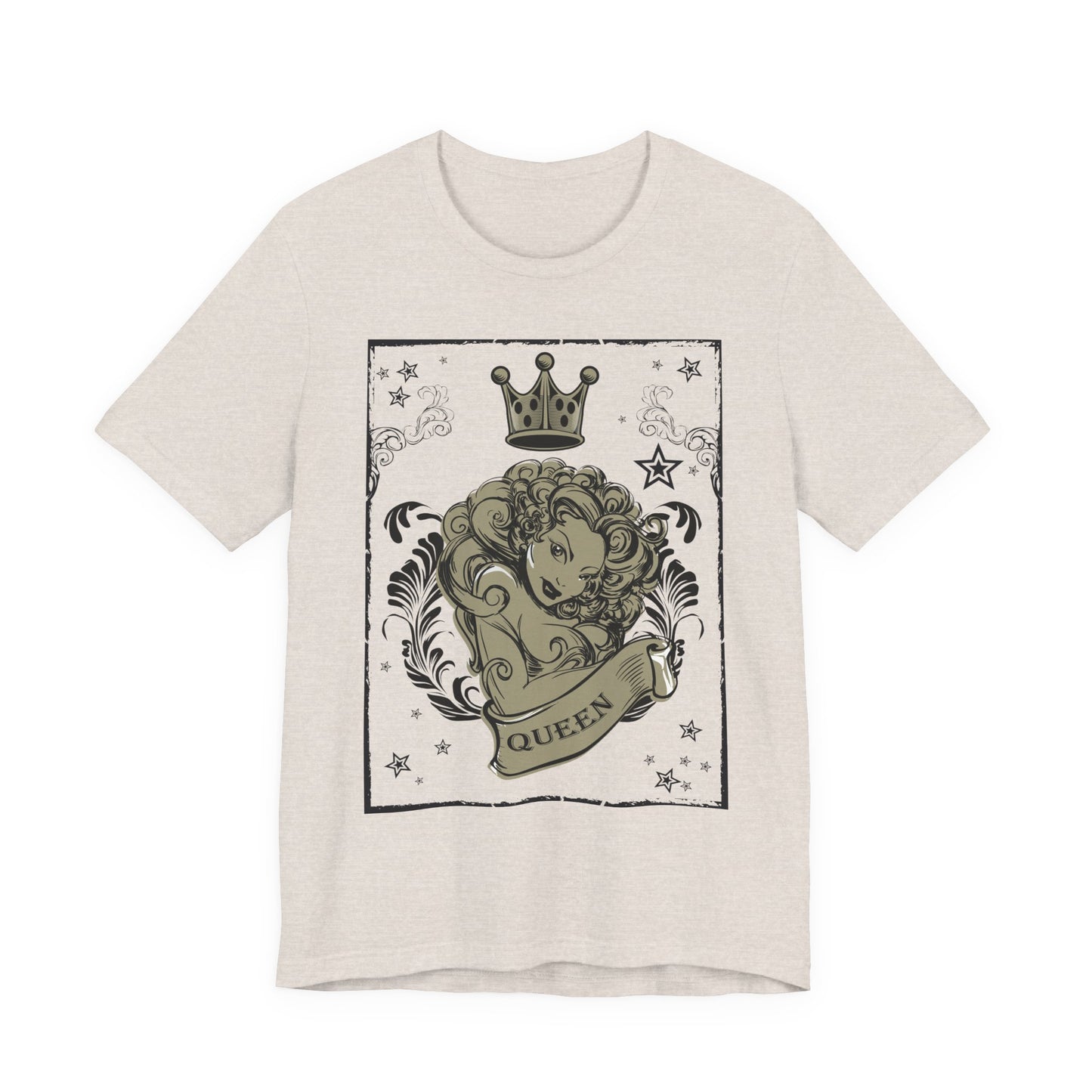 Crown Face Portrait Graphic Tee Vintage Floral Illustration Rock Band T-Shirt