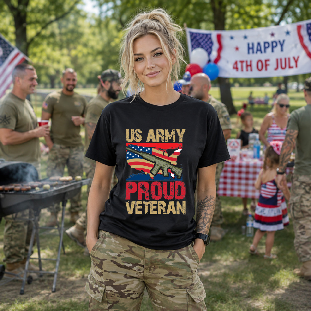 US Army Proud Veteran T-Shirt American Flag Rifle Military Unisex Cotton Tee v17