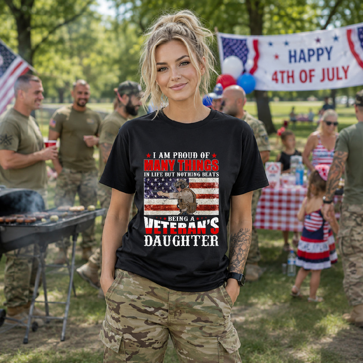 Veteran's Daughter T-Shirt American Flag Military Proud  Unisex Cotton Tee v28