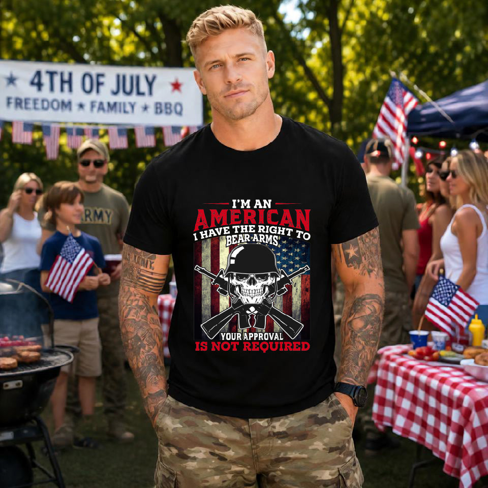 American Skull with Guns T-Shirt 2nd Amendment Flag Unisex Cotton Tee v29