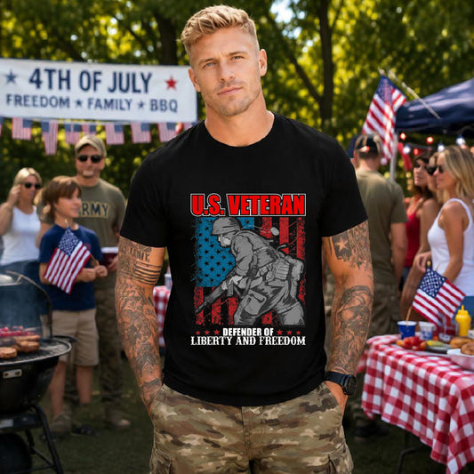 U.S. Veteran Soldier Illustration Tee Defender of Liberty and Freedom Unisex Cotton v31