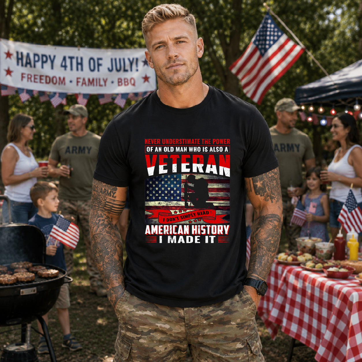 Veteran American flag T-Shirt I Made It Old Man Veteran Military Pride Unisex Cotton v32