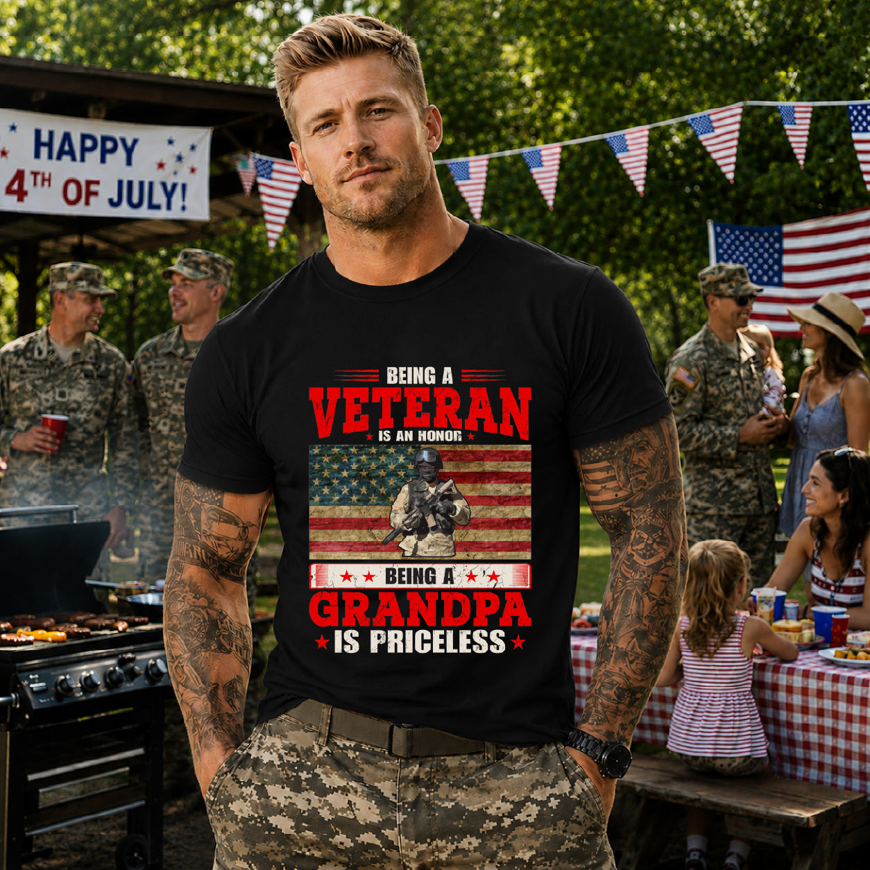 Veteran Grandpa T-Shirt American Flag Soldier Grandpa Unisex Cotton Tee v34