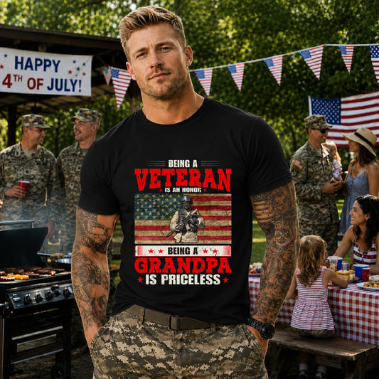 Veteran Grandpa T-Shirt American Flag Soldier Grandpa Unisex Cotton Tee v34