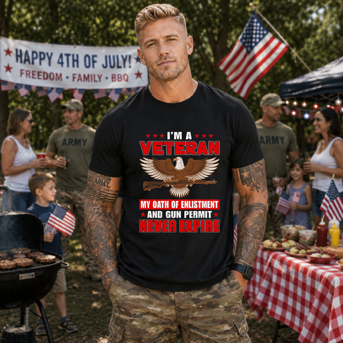 Im a Veteran eagle graphic Tee Veterans oath and gun permit statement Unisex Cotton v35