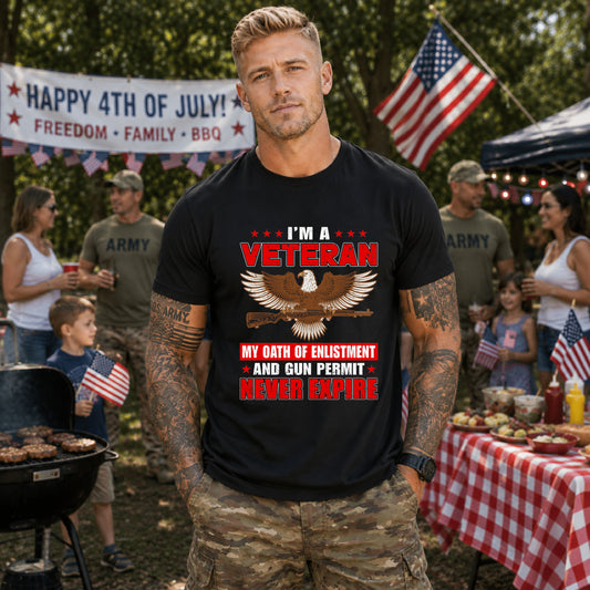 Im a Veteran eagle graphic Tee Veterans oath and gun permit statement Unisex Cotton v35