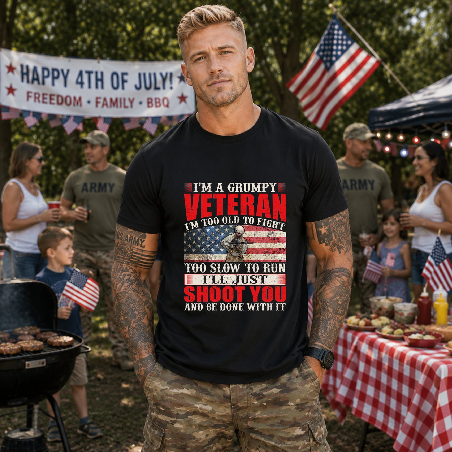 Grumpy Veteran Flag graphic Tee Veteran Patriotic Unisex Cotton Shirt v38