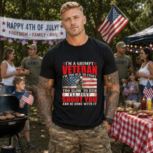 Grumpy Veteran Flag graphic Tee Veteran Patriotic Unisex Cotton Shirt v38
