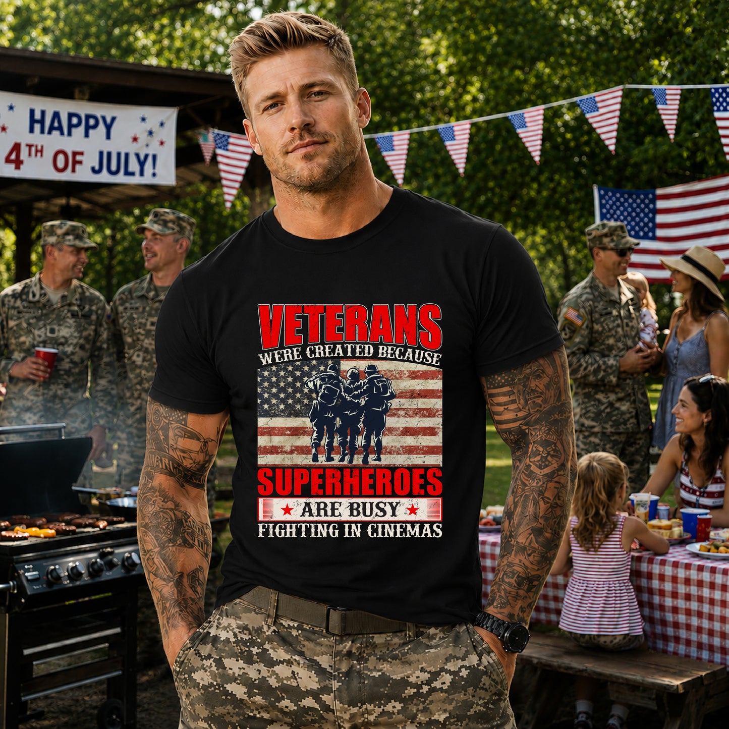 Veterans Were Created Because Superheroes Are Busy T-Shirt American Flag Soldiers Tee v41