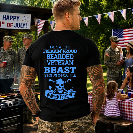 Bearded Veteran Beast T-Shirt Military Skull Beard Graphic Unisex Cotton Tee v46